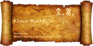 Kincs Miklós névjegykártya